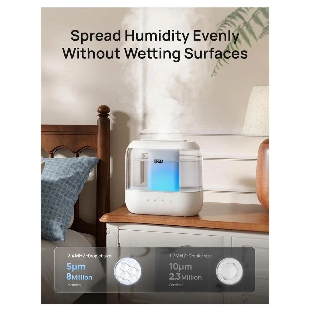 DREO Humidifier 4 Liter Quiet Run Cool Mist w/Light Excellent Working DR-HHM001